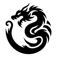 minimal Chinese Dragon Logo vector silhouette, black color silhouette, white background