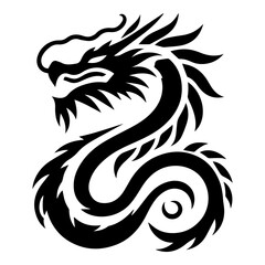 minimal Chinese Dragon Logo vector silhouette, black color silhouette, white background