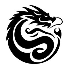 minimal Chinese Dragon Logo vector silhouette, black color silhouette, white background