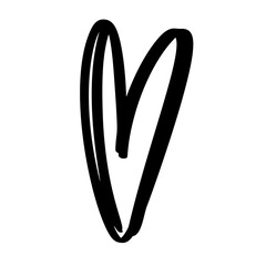 Black hand drawn heart. Love romantic element painted brush. Ink vector illustration. design element for Valentine day greeting card, wedding invitation