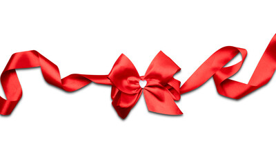 Red Ribbon and Bow with Shadow Isolated on Transparent Background