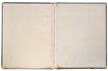 Blank inside double page of a antique ledger accounting book with fabric spine. Isolated on...