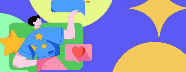 Virtual characters social communication concept business flat vector hand drawn illustration
