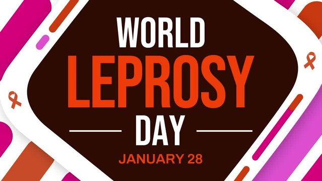 World Leprosy Day background design with ribbon and typography. January 28 is observed as Leprosy day, 4k animation shapes.