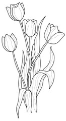 Black and White Tulip Flower Vector in Hand-Drawn Style
