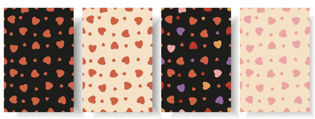 Set Valentine's Day Wrapping paper with Groovy red Hearts. Collection holiday Wrapper sheets. Vector illustration can used textile, bed linen and wallpaper print. EPS 10