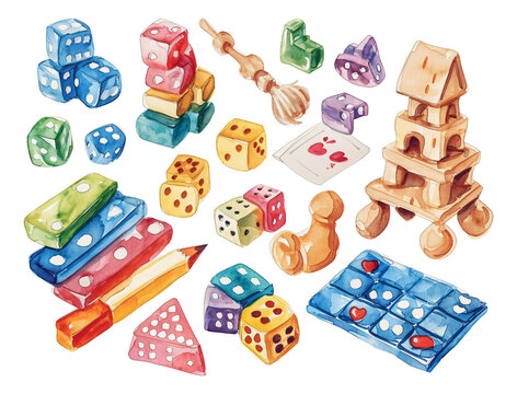 Naklejki set of toys watercolor texture decorative stickers