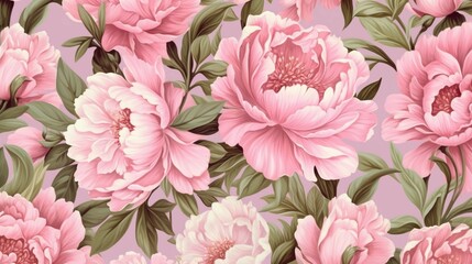 Seamless vector pattern with pink peonies Ai Generative