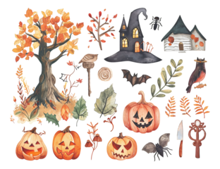 halloween illustration watercolor texture decorative stickers