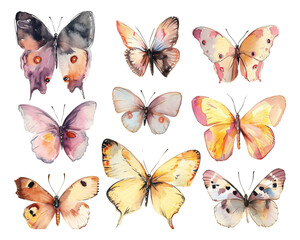 set of butterflies watercolor texture decorative stickers
