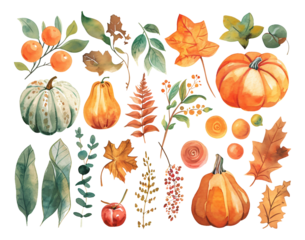 pattern with pumpkins watercolor texture decorative stickers