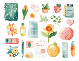 Goal tracking Study plans watercolor texture decorative stickers