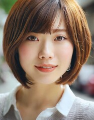 Fototapeta premium ショートカットの若い女性のクローズアップ