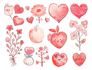 pattern with hearts watercolor texture decorative stickers