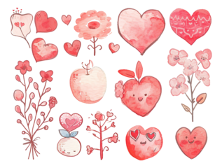 pattern with hearts watercolor texture decorative stickers