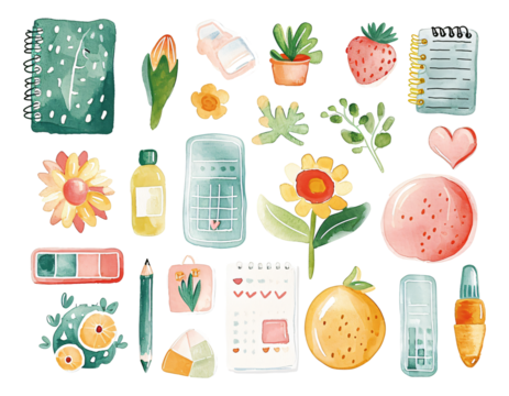 Goal tracking Study plans watercolor texture decorative stickers