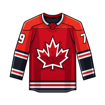 a red and white jersey with a maple leaf on it