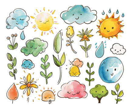 set of animals watercolor texture decorative stickers