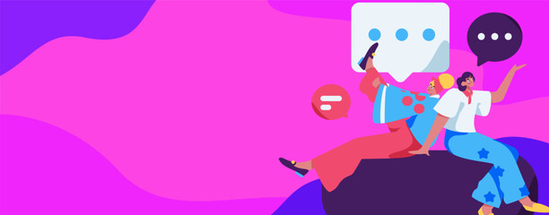 Virtual characters social communication concept business flat vector hand drawn illustration
