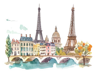 watercolor texture decorative stickers eiffel tower city