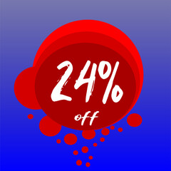 24% discount bubbles icon, percentage red blue and white