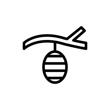 Cocoon vector icon. Butterfly silkworm symbol. Caterpillar metamorphosis sign in black and white color.