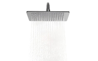 Modern Rainfall Showerhead Producing a Cascading Water Experience on White or PNG Transparent Background