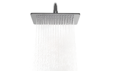 Modern Rainfall Showerhead Producing a Cascading Water Experience on White or PNG Transparent Background