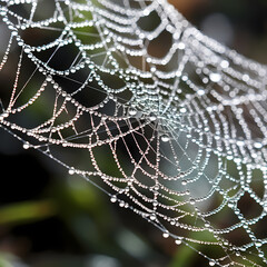 Close-up of a dew-covered spider web.