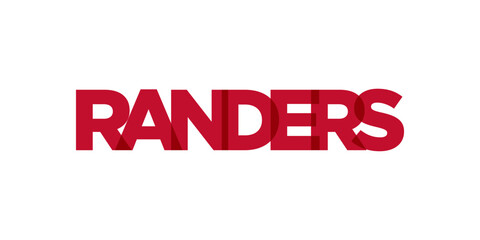 Randers in the Denmark emblem. The design features a geometric style, vector illustration with bold typography in a modern font. The graphic slogan lettering.