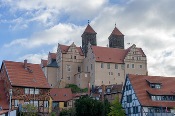Quedlinburg Cathedral of St. Servatius and castle with historic half-timbered houses