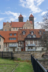 Quedlinburg Cathedral of St. Servatius and castle with historic half-timbered houses
