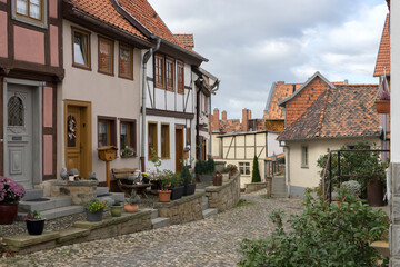 Historic half-timbered houses on the Münzenberg in Quedlinburg