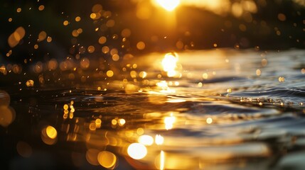 Fototapeta na wymiar Sunset Bokeh on Water, The sun light reflection