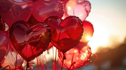 Valentines Day Balloons, A bunch of red and pink heart shape balloon