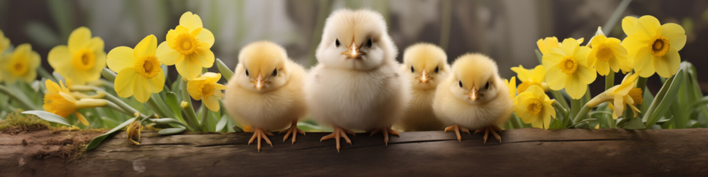 fluffy ducklings and daffodils