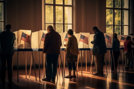 American citizens near the ballot boxes choose the future president of the country, the conscious choice of the people