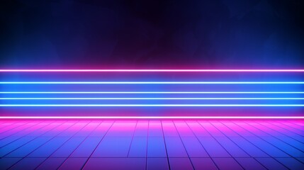 Neon blue and pink color strip wave paper on black. Abstract horizontal background