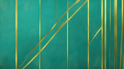 Teal grunge texture decorated with Shiny golden lines luxury background