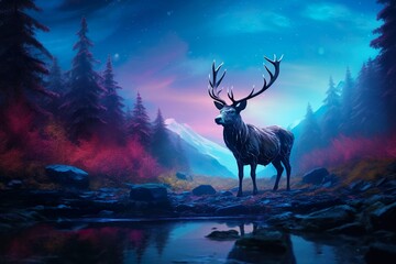 Ultra detailed nebula abstract wallpaper deer wallpaper with colorful sky nd river