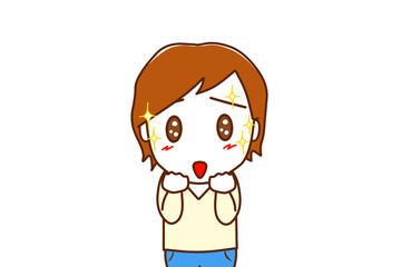 （上半身正面）目をキラキラ輝かせて嬉しそうに笑顔でこちらを見ている白人男性