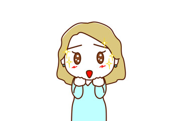 （上半身正面）目をキラキラ輝かせて嬉しそうに笑顔でこちらを見ている白人女性