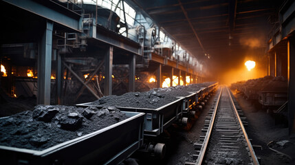 Production of new goods at the factory, modern technologies. coal