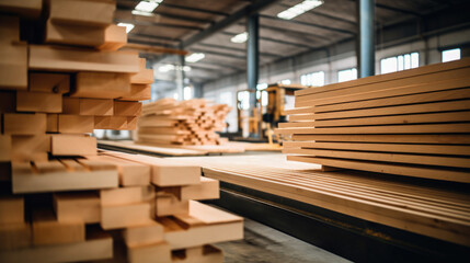 Obraz premium Production of new goods at the factory, modern technologies. Wooden Pine, planks drying