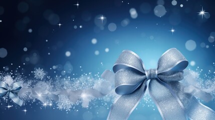 A deep blue background with a frosty ribbon and delicate snowflakes, creating a magical holiday feel for special occasion marketing and high-end gift wrapping.