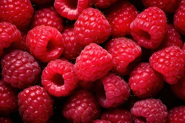 Lots of fresh raspberries Top View