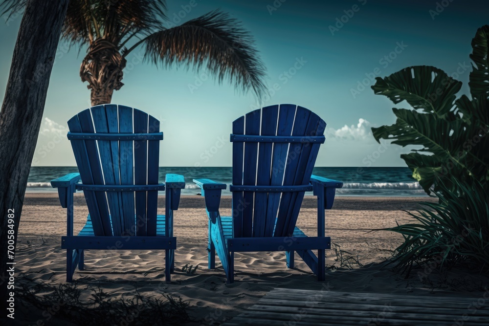 Wall mural sunbeds on the beach. blue sea and white sand. generative ai