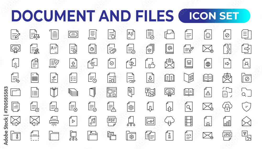 Fototapete set of file and document icons. simple line art style icons pack. vector illustration.