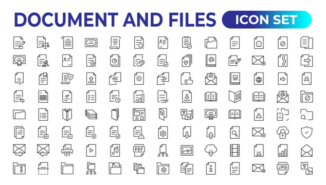 Set of file and document Icons. Simple line art style icons pack. Vector illustration.