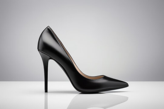 Fotograf&iacute;a de estudio de zapato negro de tac&oacute;n.